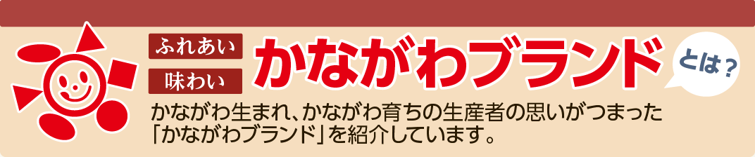 ふれあい　味わい　かながわブランドとは？　かながわ生まれ、かながわ育ちの生産者の思いがつまった「かながわブランド」を紹介しています。